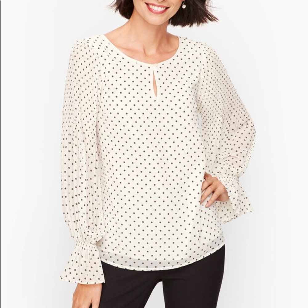 TALBOTS Gathered Sleeve Polka Dots Top